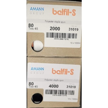 Belfil-S 80-as poliészter varrócérna 1000 m/cséve többféle színben .10 db/doboz. (Amann 31019)