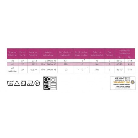 Isacord gépi hímző cérna 40-es vastagságú 1000 méteres többféle színben KS kúpos 10 kúp/doboz