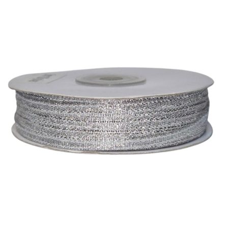 Lurex szalag, 3 mm, arany vagy ezüst, 92 méter/orsó (100 yard) Díszítő, csomagoló szalag lurexes.