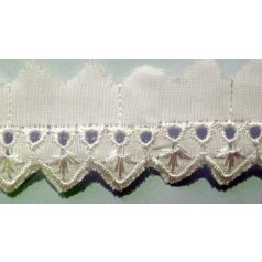   Madeira csipke 15 mm szél, fehér csúcsos minta.  Kód: 433, (9 yard) . Népviselet, blúzok, szoknya alj, textíliák szegése, díszítése.