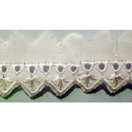 Madeira csipke 15 mm szél, fehér csúcsos minta.  Kód: 433, (9 yard) . Népviselet, blúzok, szoknya alj, textíliák szegése, díszítése.