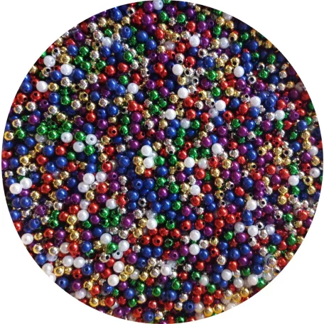 Gyöngy fűzhető 8 mm metál MIX. furat: 2 mm 50 gr/csomag  (kb.: 210 db). Metál színű fűzhető gyöngyök. 