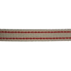   Redőnyheveder 23 mm pamut,  hagyományos, pamutnyers színű 2 piros csíkkal, 310 Ft/méter (25 méteres)