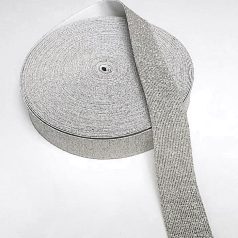   Gumiszalag 38 mm csillogó ezüst lurex szálakkal   25 méteres