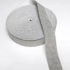   Gumiszalag 38 mm csillogó ezüst lurex szálakkal   25 méteres