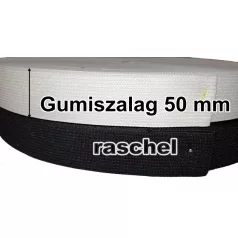   Gumiszalag 50 mm, raschel szövés, hófehér, nyersfehér és fekete színben (25 m/ tekercs/szín) 