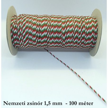Nemzeti zsinór 1,5 mm vastag, hengeres,  hitelesítő zsinór,  PES (100 méter/orsó)