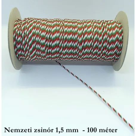 Nemzeti zsinór 1,5 mm vastag, hengeres,  hitelesítő zsinór,  PES (100 méter/orsó)