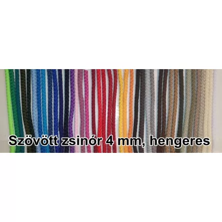 Zsinór 4 mm, szövött zsinór többféle színben, (PES) (50 méter) Kapucni, tornazsák, behúzó zsinór, ruhazsinór.