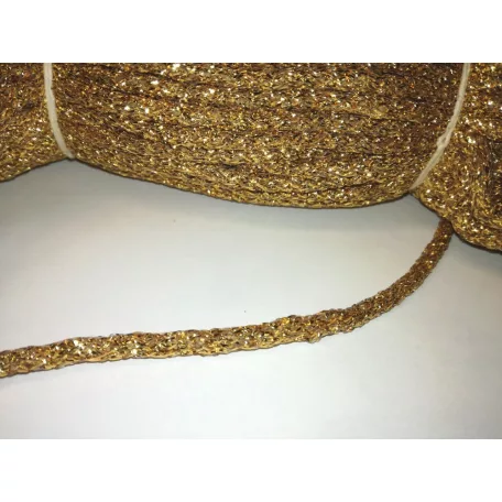 Szövött zsinór 5 mm, arany lurexes, hengeres  ( 50 méteres) 