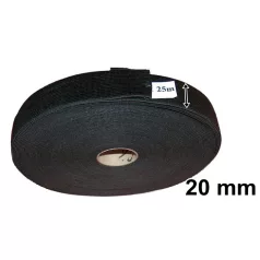   Gumiszalag 20 mm, raschel szövés, fekete színben (25 m/ tekercs/szín). 