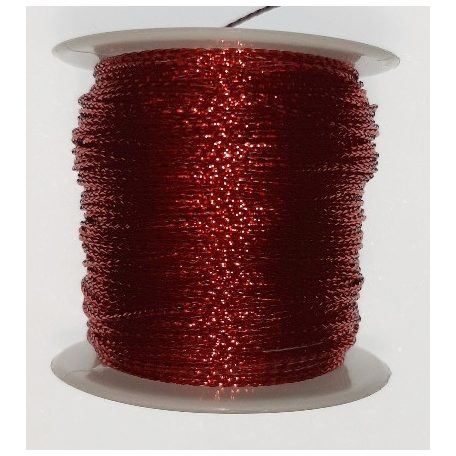 Lurex piros zsinór 1 mm fényes , hengeres. Dekorációs kötözőzsinór. (20 m/orsó)