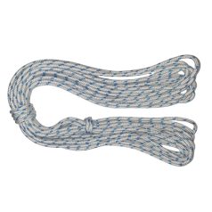   Fonatolt UV álló erős PP kötél 4 mm, fehér, királykék jelzőszállal. 10 méteres . Berántózsinór.