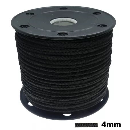 Mentezsinór, paszományzsinór 4 mm széles, lapos,  csak a fekete (100 méteres) 