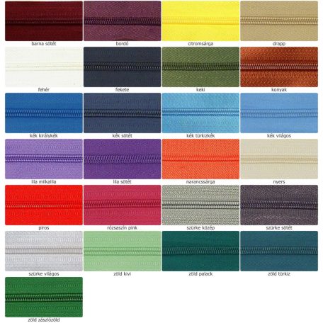 Méteres cipzár RT10 többféle színben (7-es)  (10 m /szín )