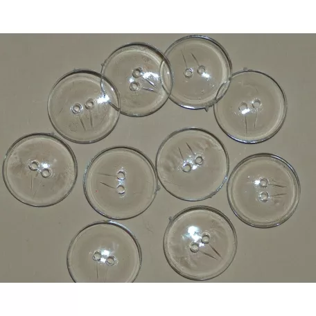Lencsegomb  28-as (17,7 mm) fehér, fekete, átlátszó, kétlyukú, műanyag gomb. 100 db/csomag