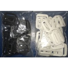   Műanyag csúszó  20 mm heveder szabályozó, fekete színben.  Táskához, övekhez, hevederekhez.(25 db/csomag)