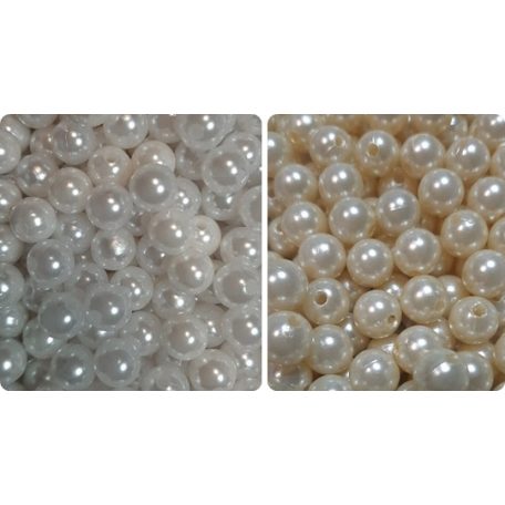 Tekla gyöngy 8 mm fehér vagy ekrü színű, fűzhető gyöngy 1,5 mm furattal. 100 db/csomag
