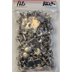   Csőszegecs, bőrszegecs 12 mm (fej)+12 mm (láb), vas alapú, ezüst. (100 pár/csomag)