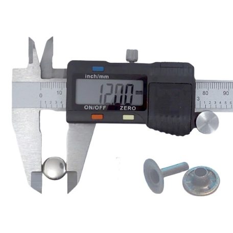 Csőszegecs, bőrszegecs 12 mm (fej)+12 mm (láb), vas alapú, ezüst. (100 pár/csomag)