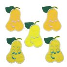 Sárga körte alakú, varrható jel, címke, folt, 75mmx50mm, óvódás jel.  (5 db/cs) 