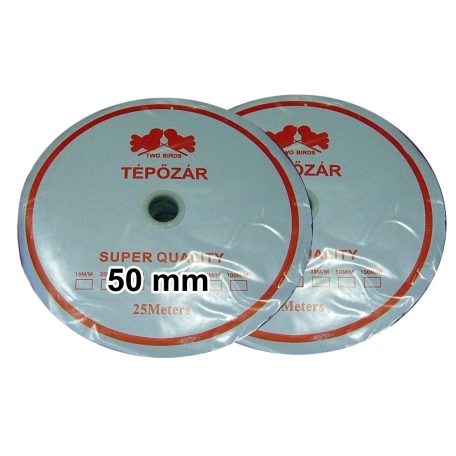 Varrható tépőzár 50 mm fehér vagy  fekete, komplett (kampós+bolyhos)  (25 méteres)
