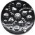 Fekete gomb ezüst  mintával, hátúl varró, 12 mm, 36 Ft/db 50 db/csomag 