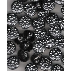   Fekete gomb ezüst  mintával, hátúl varró, 12 mm, 36 Ft/db 50 db/csomag 