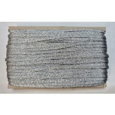   Mentezsinór, paszományzsinór 5 mm csillogó ezüst lurex. Lapos fonatolt zsinór. 50 m/kiszerelés