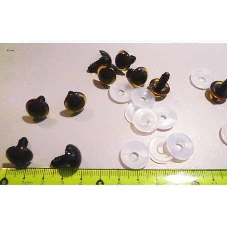Szemgomb félgömb,  fekete-barna, biztonsági csavaros, 16 mm,  5 szempár/csomag (10 gomb+anya)