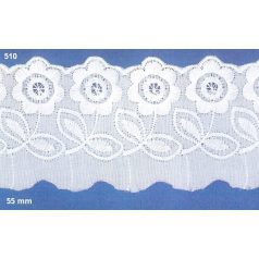   Madeira csipke szél, 55 mm, fehér,  Kód:510, 8,7 méter/kiszerelés