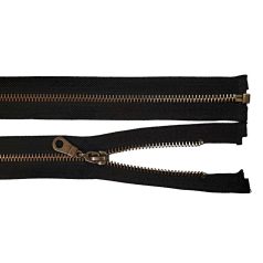   Fémcipzár 40 cm VT10 szétnyitható húzózár, antikolt réz,  fekete színben.  (5 db/cs)