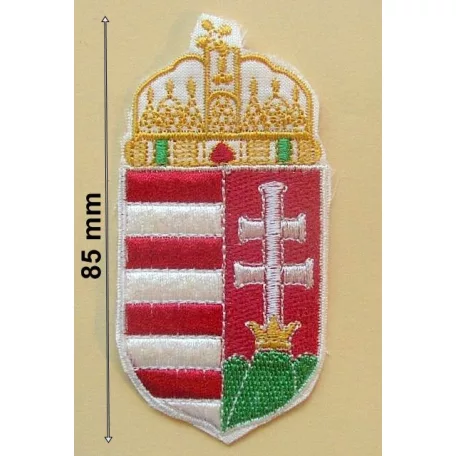 Magyar nemzeti címer, varrható, 85 mm x 42 mm , ( nagy) (5 db/ csomag) Felvarró