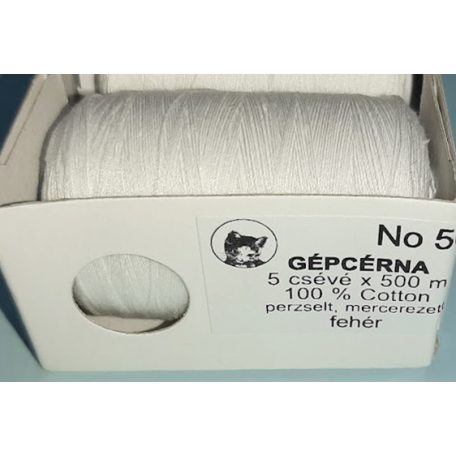 Gépcérna 50-es vastagságú 100 % pamut,  500 m/cséve, fehér v. fekete (5 db v.10 db )