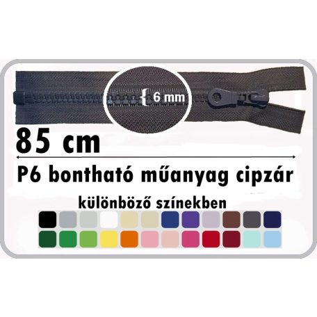 P6 műanyag cipzár bontható 85  cm,   (5 db/szín/kiszerelés )