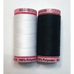   Gépcérna ASPO 120-as vastagságú 500 m fehér vagy fekete 100 % poliészter, 1 db   Amann 58019