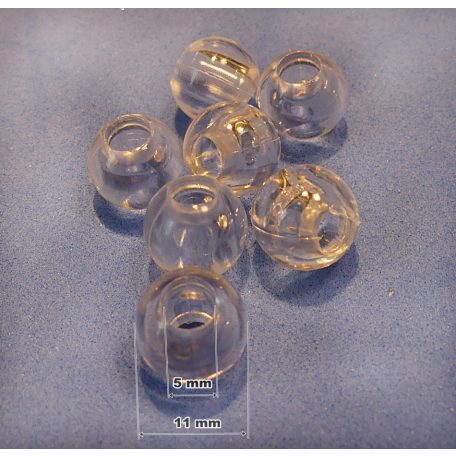 Átlátszó fűzhető műanyag golyók 11 mm, furat: 4 mm.   8 db/csomag