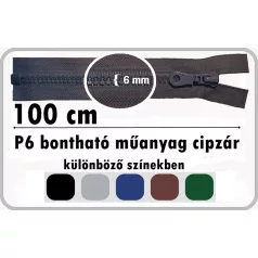 P6 műanyag cipzár bontható 100 cm (5 db/szín ) 