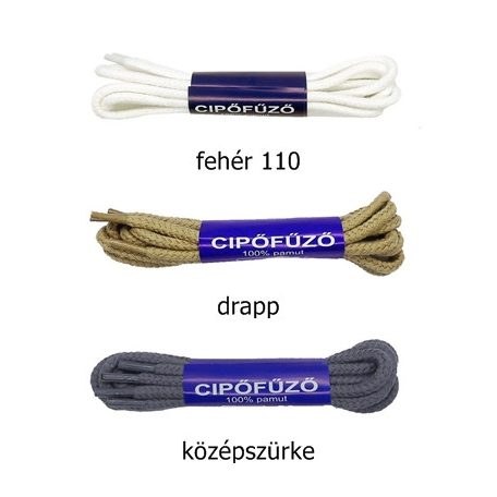 Cipőfűző 160 cm vastag hengeres több színben 9 lyukas cipőbe. (10 pár/csomag)