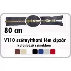   Fémcipzár 80 cm VT10 szétnyitható húzózár, antikolt réz fogú,  (5 db/cs)