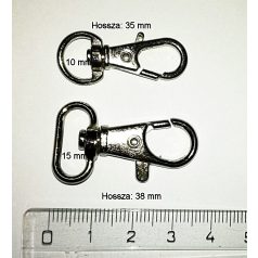   Karabiner 15 mm-es bújtatóval, nikkel ezüst vagy antik színű    (25 db)