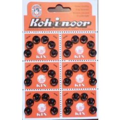   Patent No: 1.  8,5/8 mm. Varrható fémpatent.   Nikkel színű vagy fekete. 1400 Ft/levél    (36 pár)