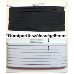   Gumipertli 8 mm erősített fehér vagy fekete,  (12 szálas ) ( 50 méteres) 