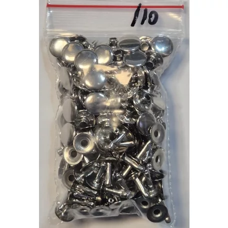 Csőszegecs, bőrszegecs 10 mm fejméret, vas alapú, ezüst  (100 pár) Fémkellék, táskakellék. 