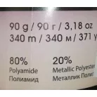 Brigith arany vagy ezüst metál szálas fonal, 90 gr/340 méter. Összetétel: 80% polyamid - 20 % Metallic 6 db /csomag/szín