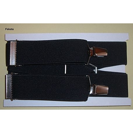 Nadrágtartó "X" hátsóval, 110-115 cm hosszú, 36 mm széles kantár gumival, állítható csattal. Többféle színben, (115/36) 