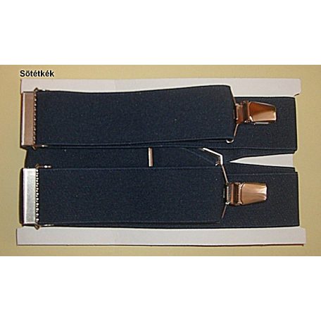 Nadrágtartó "X" hátsóval, 110-115 cm hosszú, 36 mm széles kantár gumival, állítható csattal. Többféle színben, (115/36) 