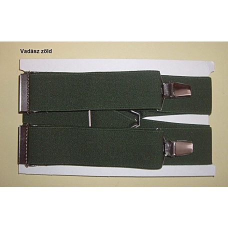 Nadrágtartó "X" hátsóval, 110-115 cm hosszú, 36 mm széles kantár gumival, állítható csattal. Többféle színben, (115/36) 