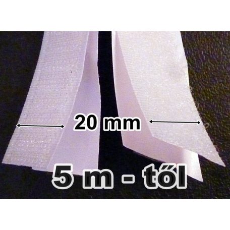 Öntapadó tépőzár 20 mm, fehér 5 méteres kiszerelésben ( Kis kiszerelés)