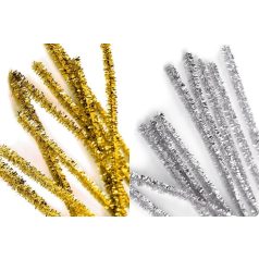   Zsenilia csillogó kötöződrót 30 cm  metál arany és ezüst mix csomagolásban. 20 db/csomag 